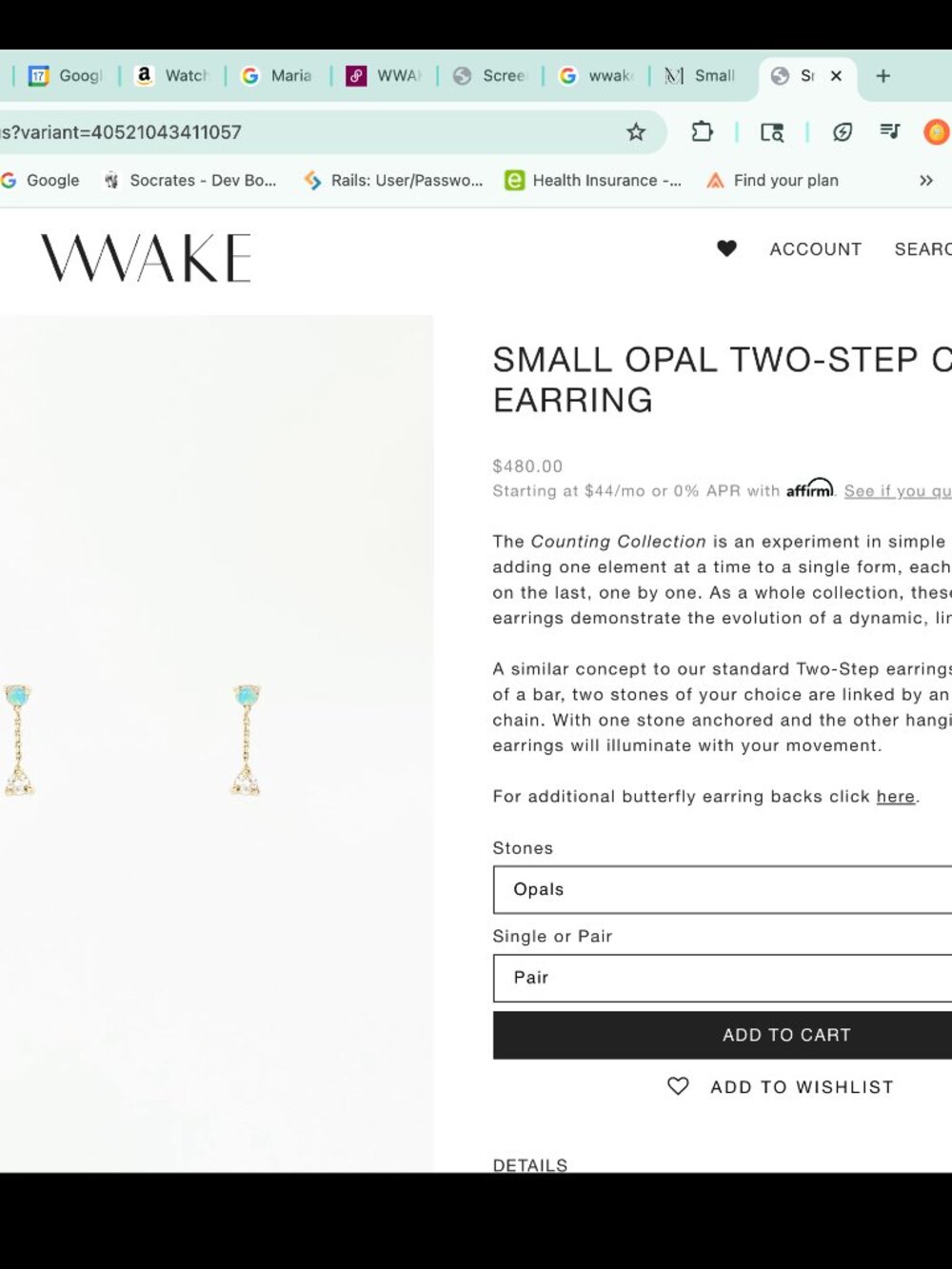 Catbird - Wwake Dangly Opal Earrings (pair) 14kt gold - *no backs* - Picture 5 of 5